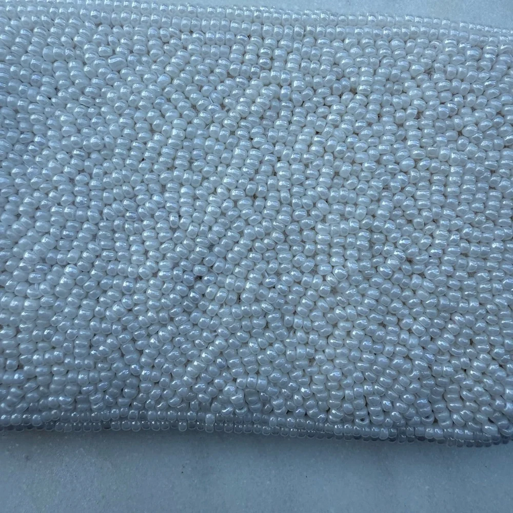 Pearl white beaded eyeglasses case elegant beadwork silk